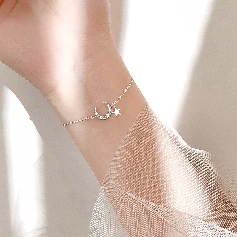 Silver Plated Crescent Moon & Star Girlfriend Bracelet