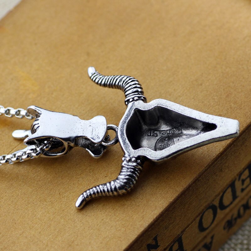 goat necklace, metal necklace, goat pendant, pagan necklace