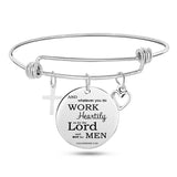 Engraved Christian Bible Psalm Stainless Steel Bracelet Bangle With Cross Heart Charms bible verse bracelets, scripture bracelets, bible bracelet