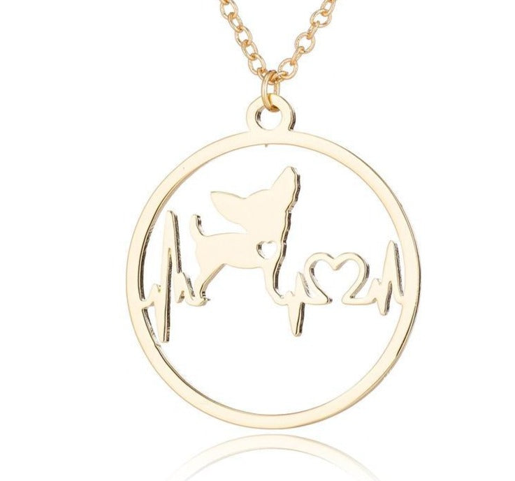 Circular Chihuahua Heartbeat Necklace Main image