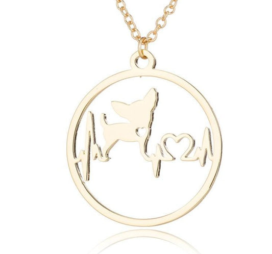 Circular Chihuahua Heartbeat Necklace