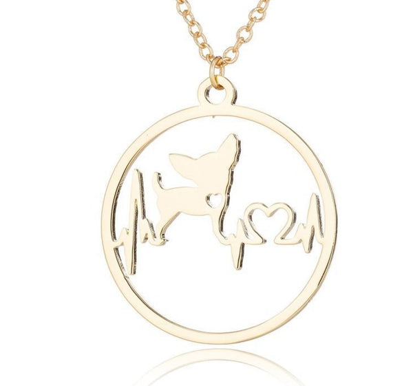 Circular Chihuahua Heartbeat Necklace