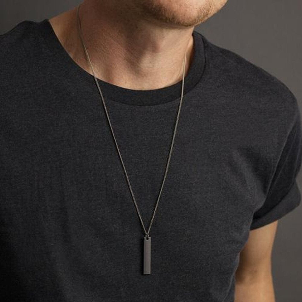 Men's Matte Black Long Pendant Necklace