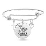 Engraved Christian Bible Psalm Stainless Steel Bracelet Bangle With Cross Heart Charms bible verse bracelets, scripture bracelets, bible bracelet