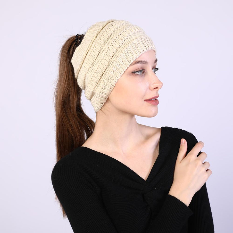 ponytail beanie, cc ponytail beanie, beanie with ponytail hole