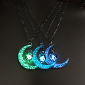 Moon Glowing Glow In The Dark Necklace moon necklace, crescent moon necklace, moon phase necklace