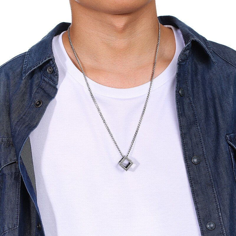 Men's Stainless Steel Necklace Cube Necklace Geometry Puzzle Necklace