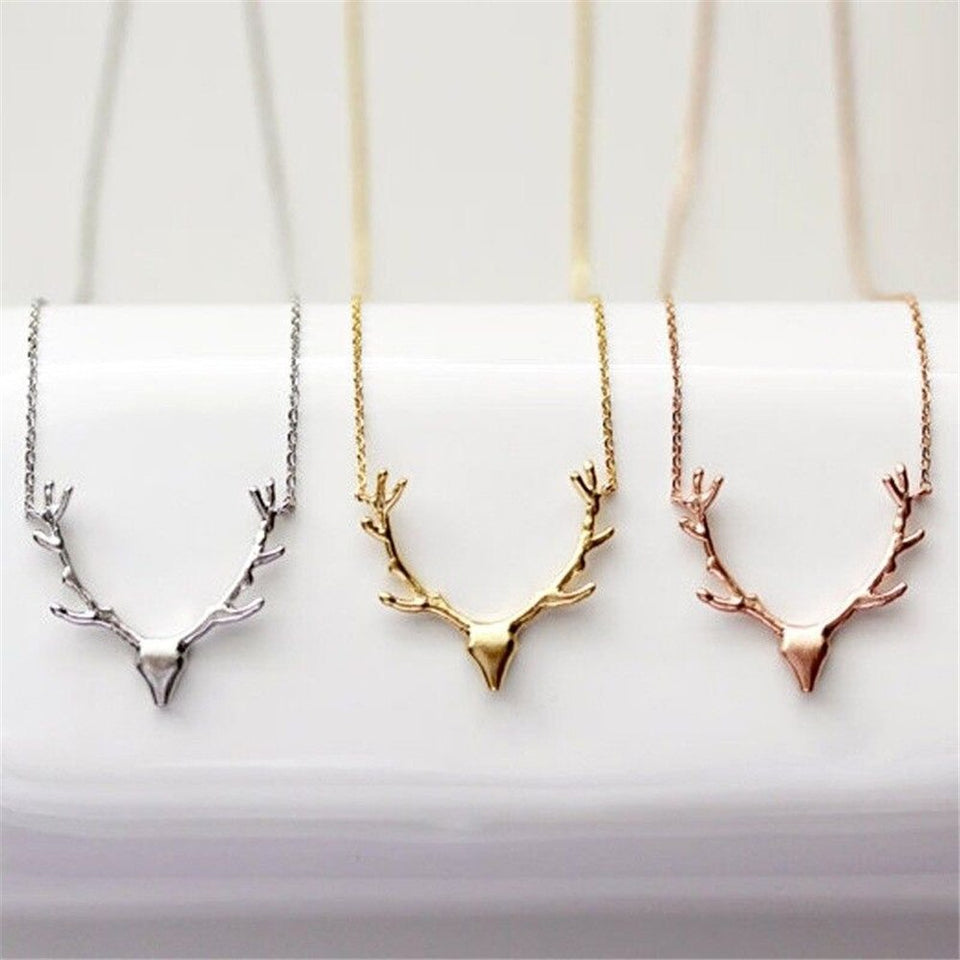Elk Deer Antlers Pendant Necklace