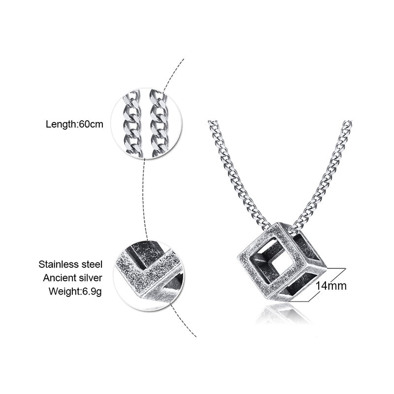 Men's Stainless Steel Necklace Cube Necklace Geometry Puzzle Necklace