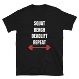 Squat Bench Deadlift Repeat - Gym Motivation Workout Unisex T-Shirt gym shirt, gym t shirt, gym tshirt, fitness shirt, fitness t shirt, fitness tshirt, workout shirt, workout t shirt, workout tshirt