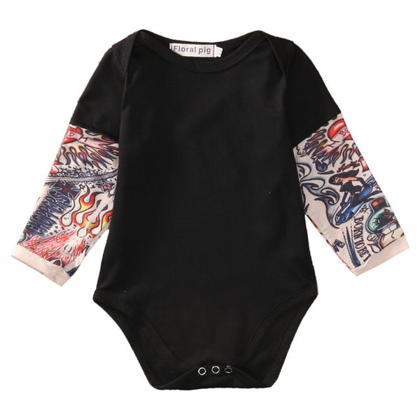 Sleeve Tattoo Print Baby Romper Bodysuit