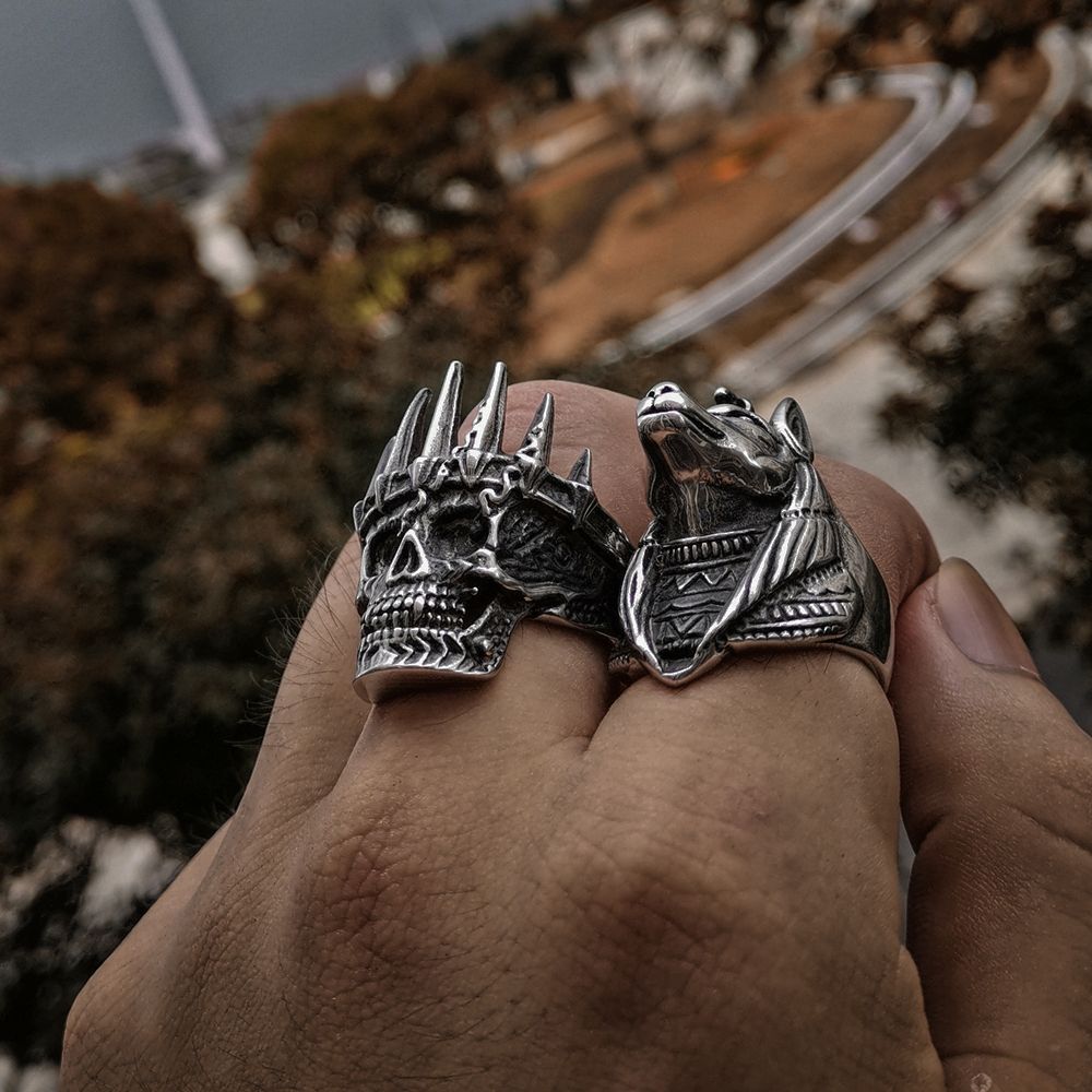 Skull & Wolf Head Stainless Steel Ring for Men – Sunken Skull