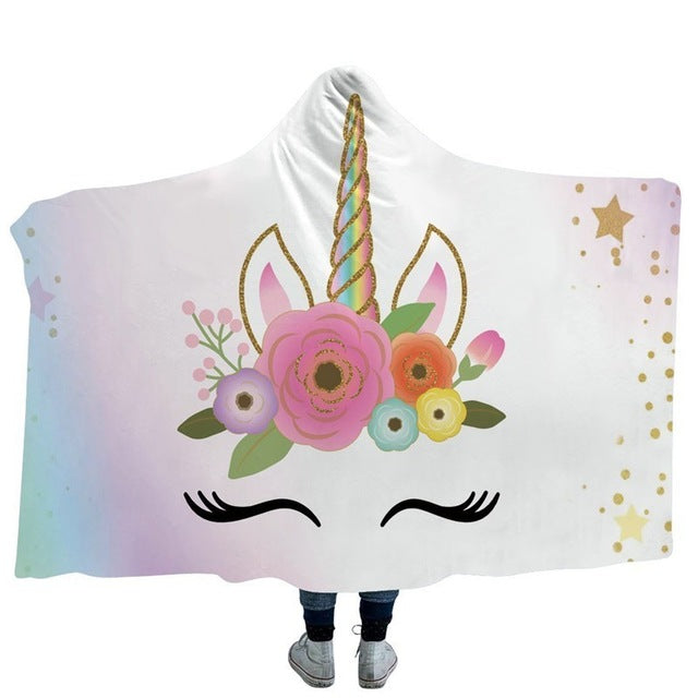 Unicorn Plush Hooded Blanket