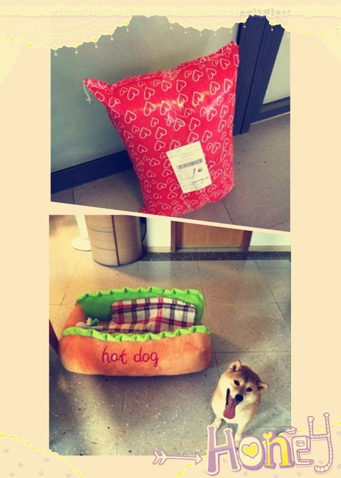 hot dog bed, hot dog dog bed, hot dog sofa, hot dog pet bed, hot dog bun dog bed