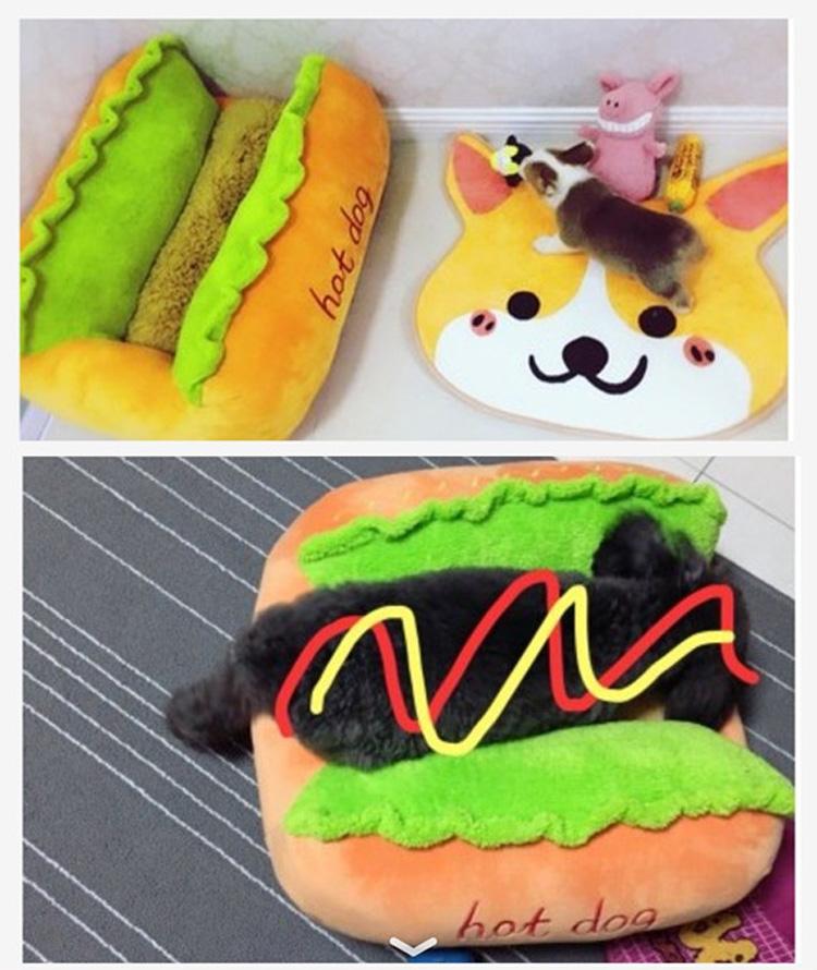 hot dog bed, hot dog dog bed, hot dog sofa, hot dog pet bed, hot dog bun dog bed