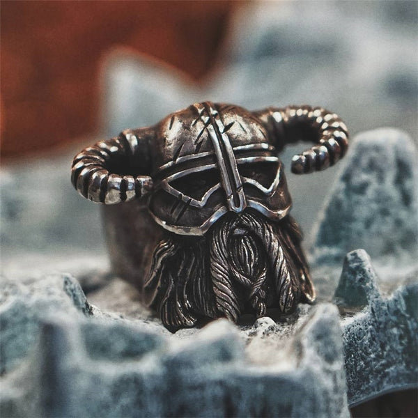 Viking Nordic Style Horn Helmet Ring