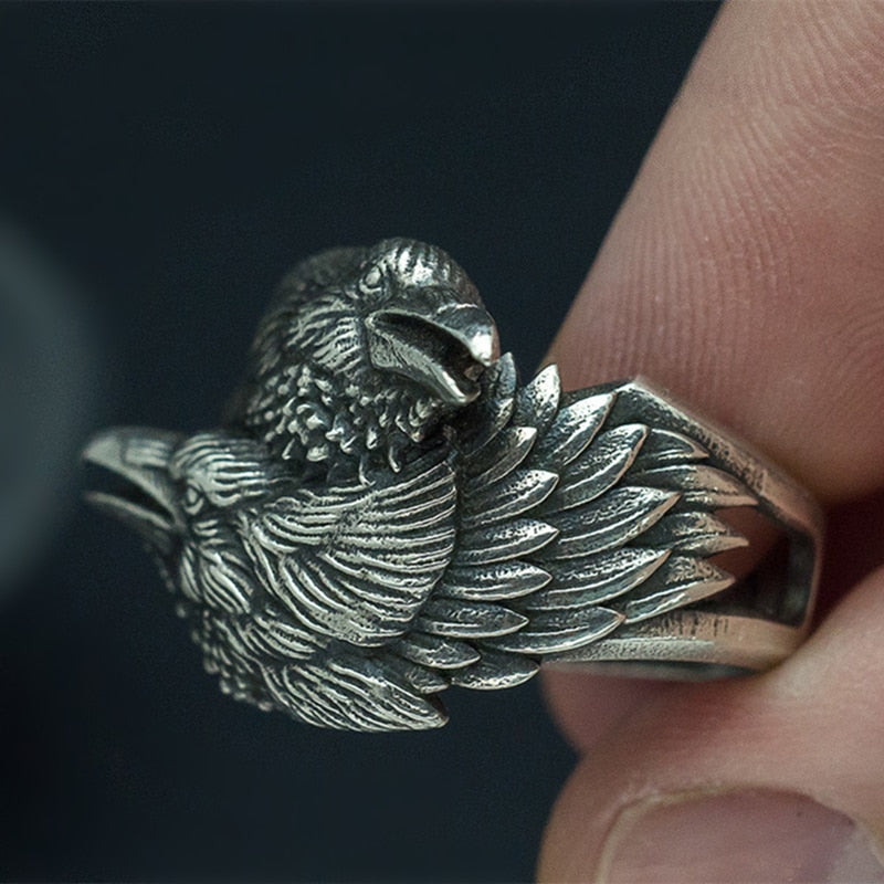 Odin's Two Entwined Ravens Ring