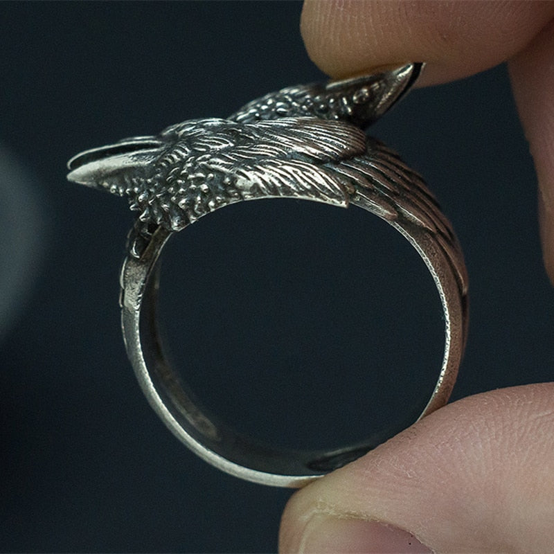 Odin's Two Entwined Ravens Ring