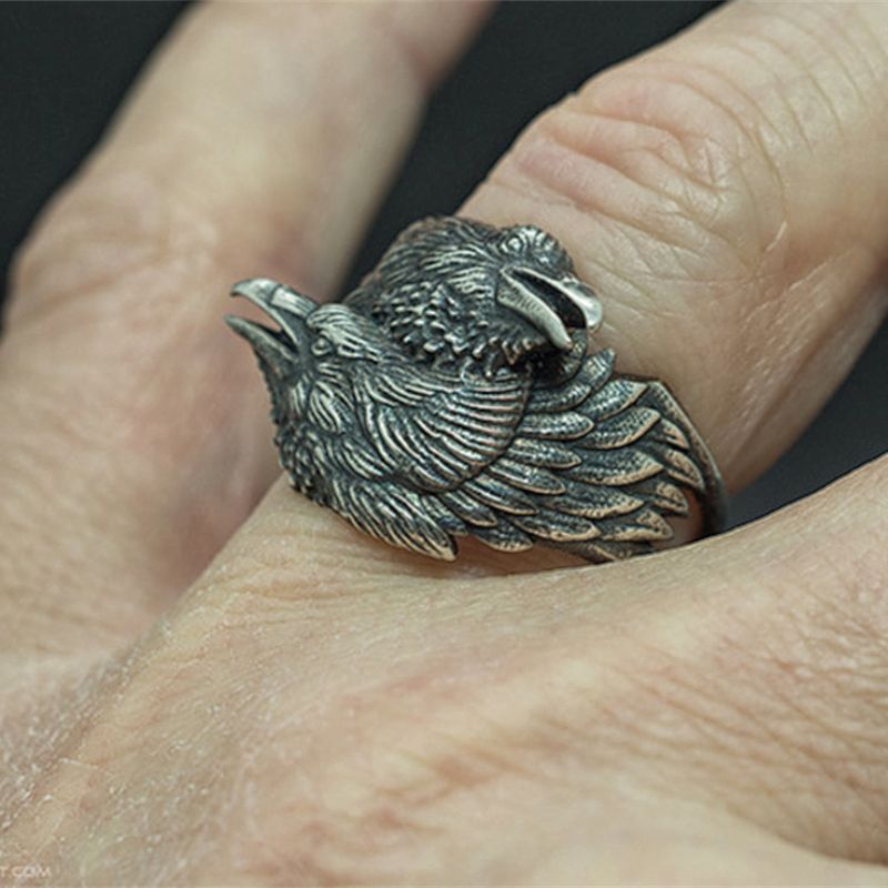 Odin's Two Entwined Ravens Ring