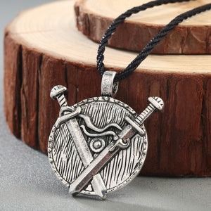 Double Sword & Shield Pendant Necklace