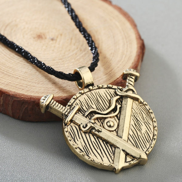 Double Sword & Shield Pendant Necklace