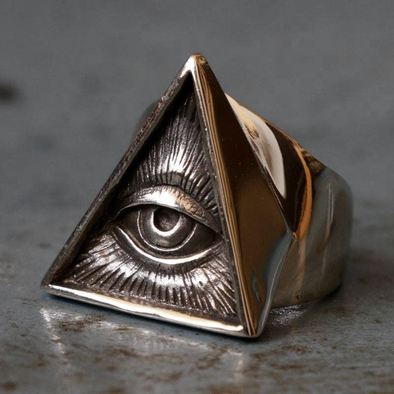 Eye of Providence Illuminati Silver 316L Stainless Steel Ring Main image