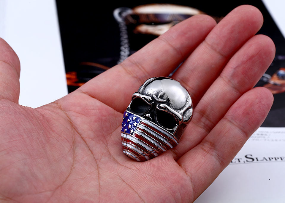 American Flag Stainless Steel Mens Skull Ring Secondary image