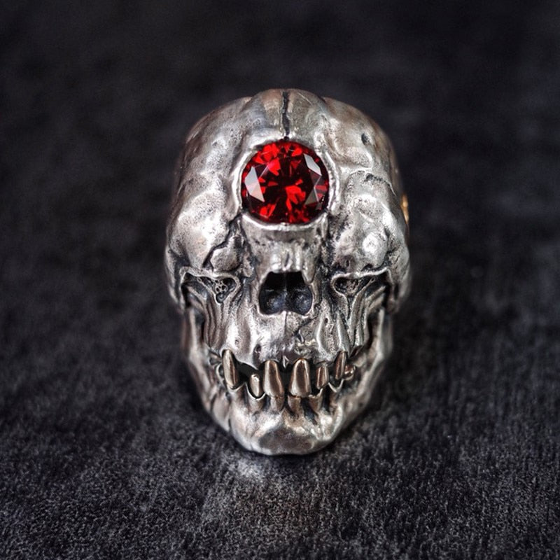 Cyclops Red Crystal Skull Ring