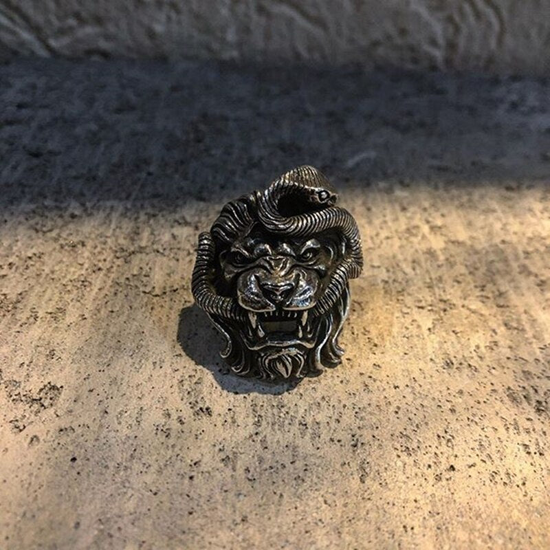 Lion and Snake Chimera Stainless Steel Ring