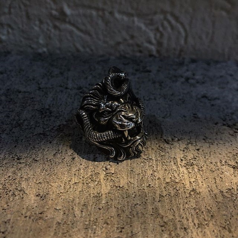 Lion and Snake Chimera Stainless Steel Ring