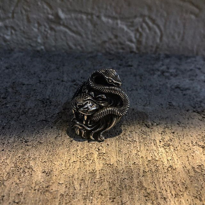 Lion and Snake Chimera Stainless Steel Ring