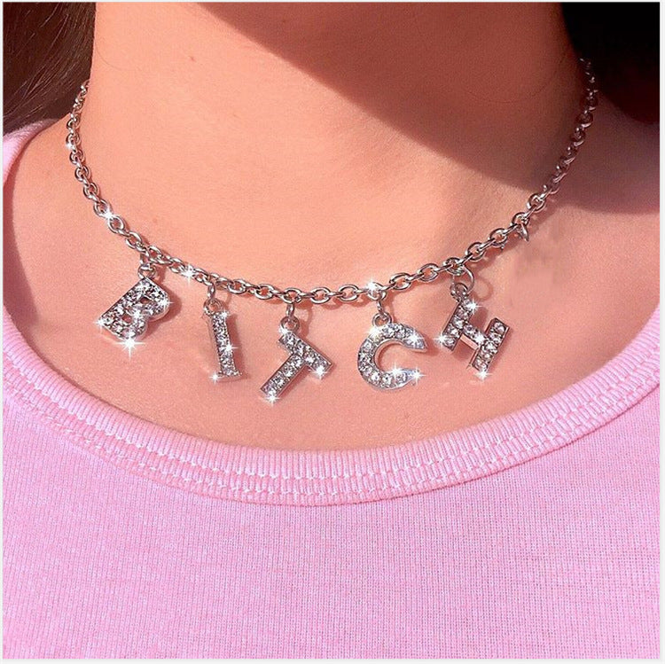 Bitch Crystal Choker Necklace