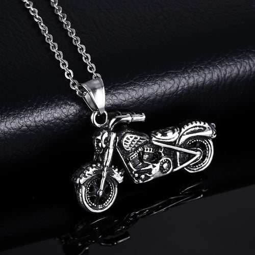 Mens Silver Motorcycle Biker Pendant Necklace