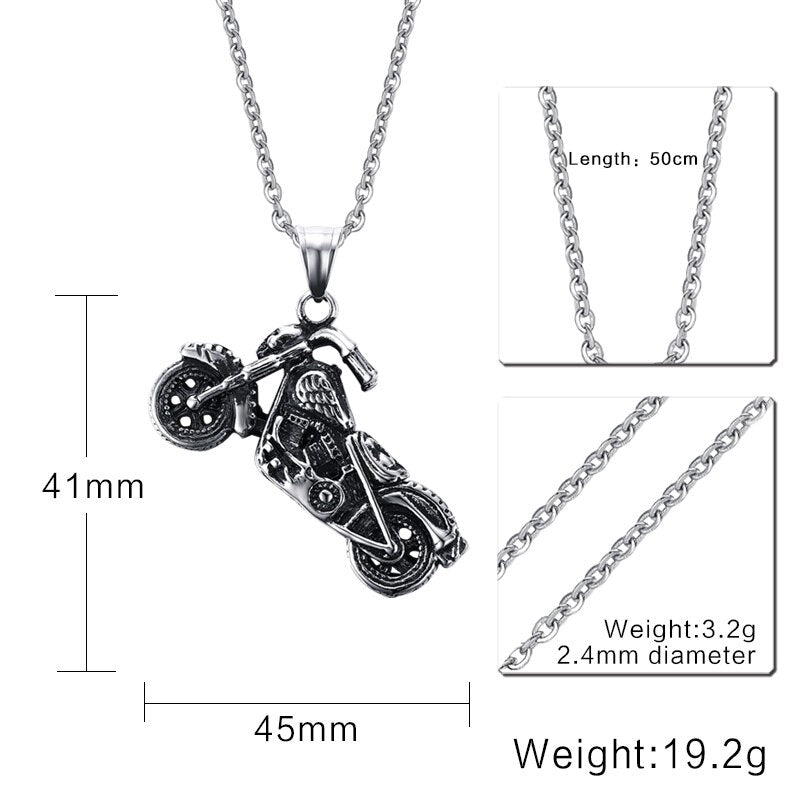 Mens Silver Motorcycle Biker Pendant Necklace