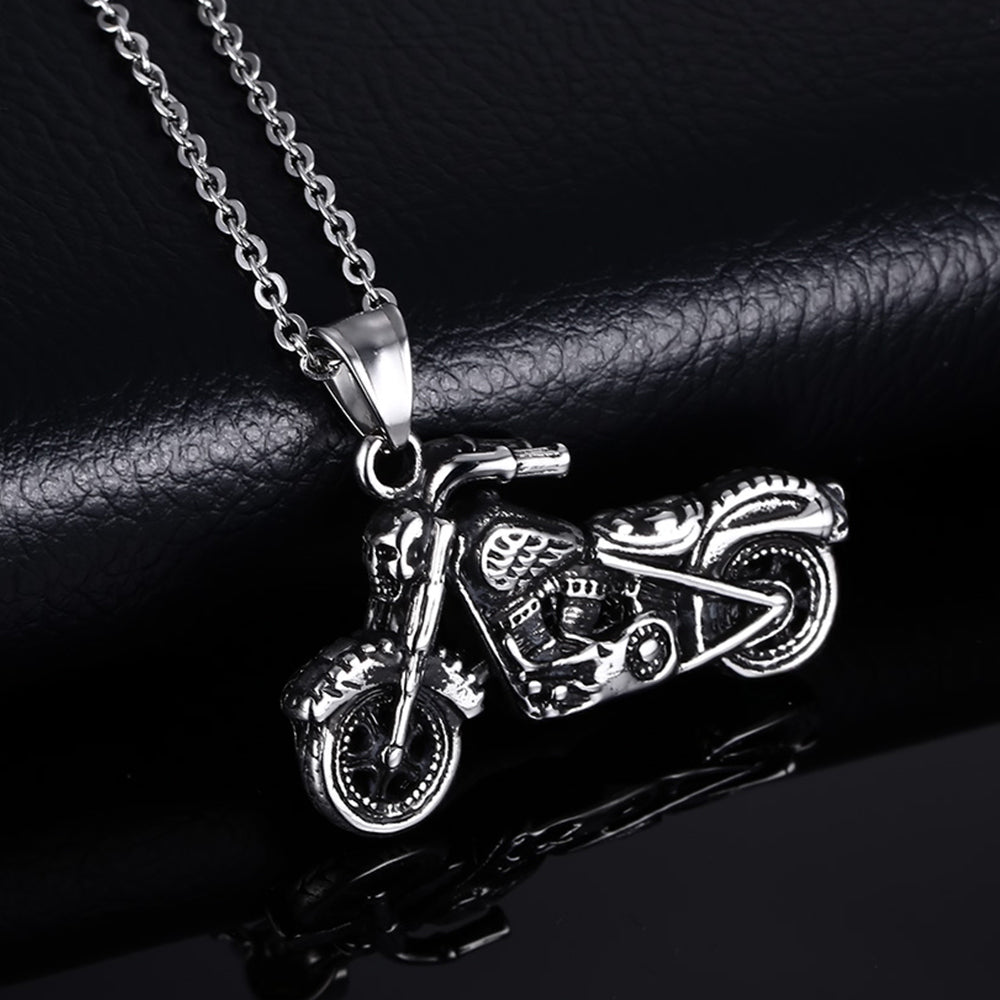 Mens Silver Motorcycle Biker Pendant Necklace