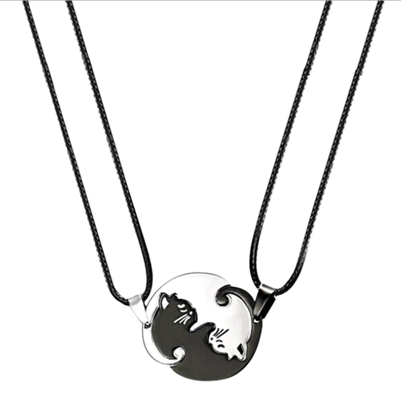 cat necklace, couple necklace, relationship necklaces, couple chains, his and hers necklaces Main image