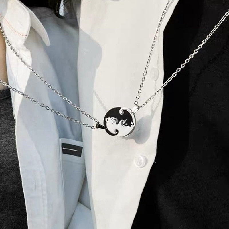 cat necklace, couple necklace, relationship necklaces, couple chains, his and hers necklaces