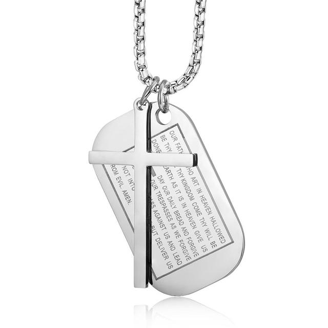 Stainless Steel Dog Tags Cross Necklaces, Prayer Cross Necklace - Birthday Gift for Men , Him, Father , Husband , Boyfriend