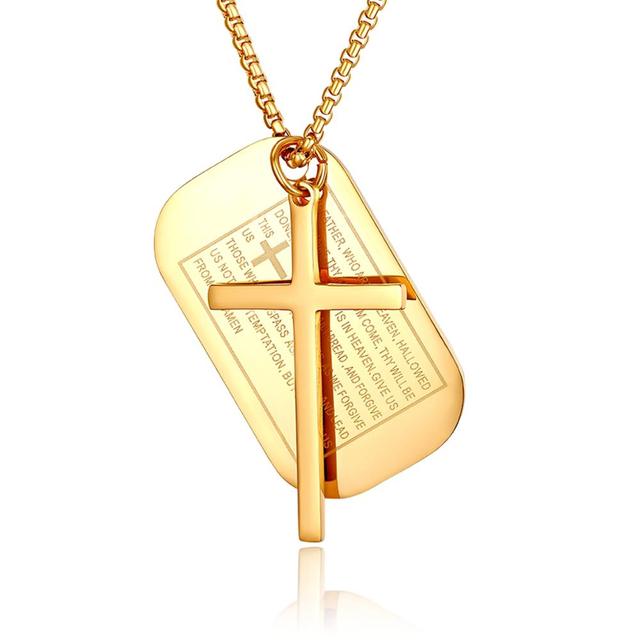 Stainless Steel Dog Tags Cross Necklaces, Prayer Cross Necklace - Birthday Gift for Men , Him, Father , Husband , Boyfriend