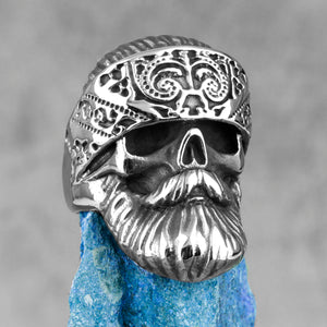 Big Beard Biker Skull Stainless Steel Mens Ring Pirate Ring, Pirate Rings, Skull Ring, Skull Rings
