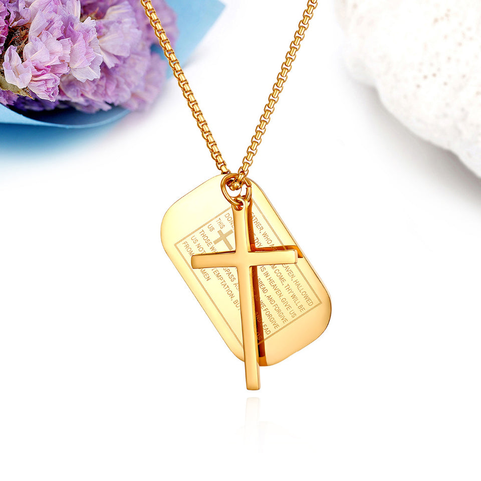 Stainless Steel Dog Tags Cross Necklaces, Prayer Cross Necklace - Birthday Gift for Men , Him, Father , Husband , Boyfriend