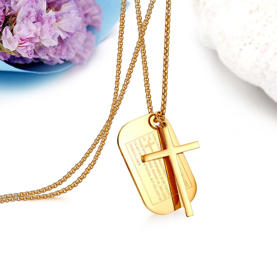 Stainless Steel Dog Tags Cross Necklaces, Prayer Cross Necklace - Birthday Gift for Men , Him, Father , Husband , Boyfriend