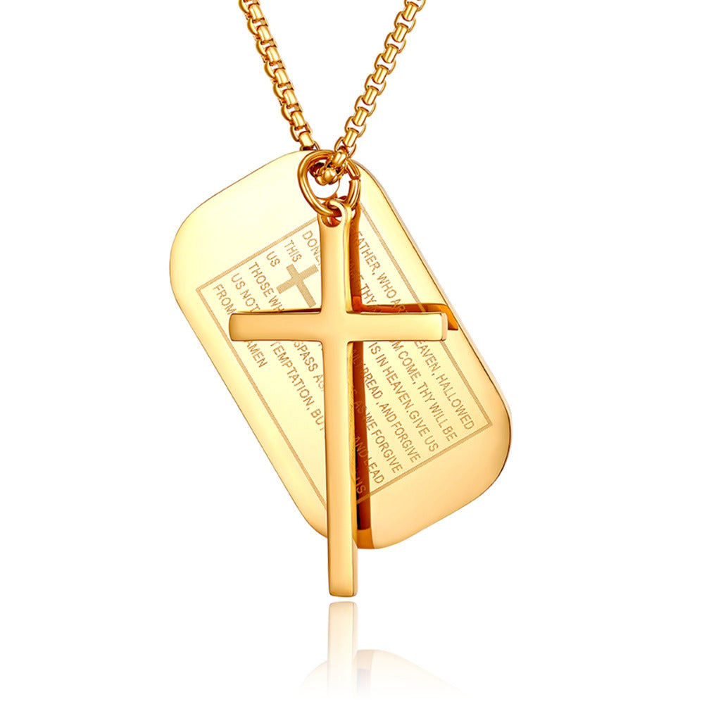 Stainless Steel Dog Tags Cross Necklaces, Prayer Cross Necklace - Birthday Gift for Men , Him, Father , Husband , Boyfriend