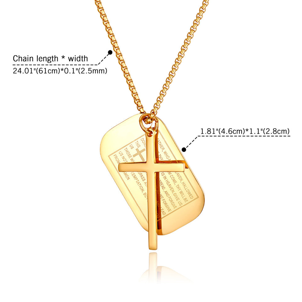 Stainless Steel Dog Tags Cross Necklaces, Prayer Cross Necklace - Birthday Gift for Men , Him, Father , Husband , Boyfriend