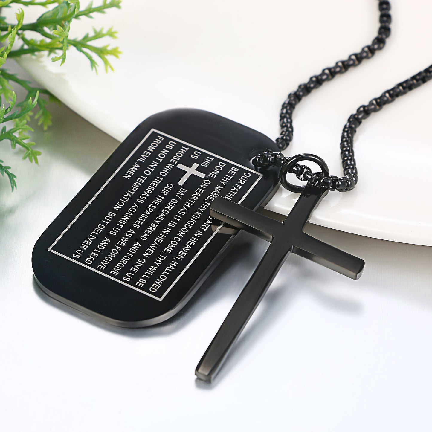 Stainless Steel Dog Tags Cross Necklaces, Prayer Cross Necklace - Birthday Gift for Men , Him, Father , Husband , Boyfriend