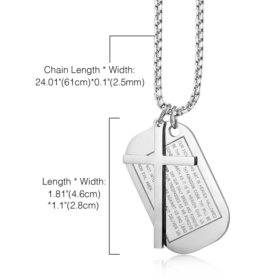 Stainless Steel Dog Tags Cross Necklaces, Prayer Cross Necklace - Birthday Gift for Men , Him, Father , Husband , Boyfriend