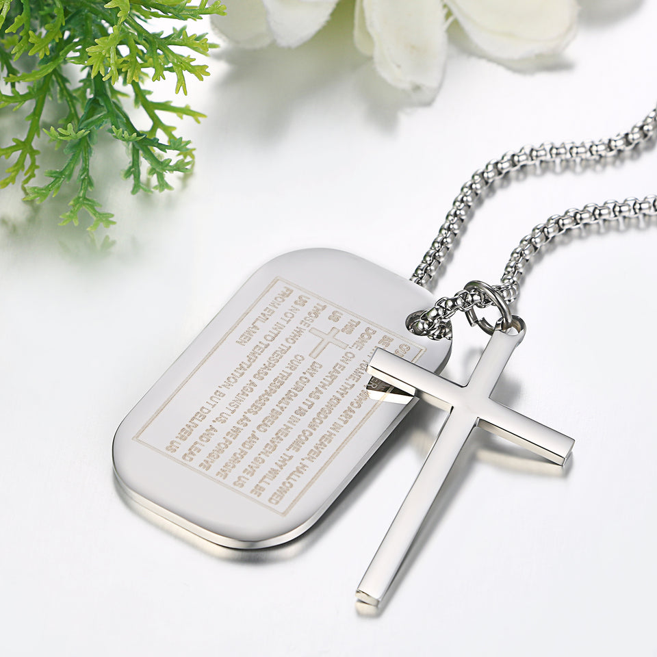 Stainless Steel Dog Tags Cross Necklaces, Prayer Cross Necklace - Birthday Gift for Men , Him, Father , Husband , Boyfriend