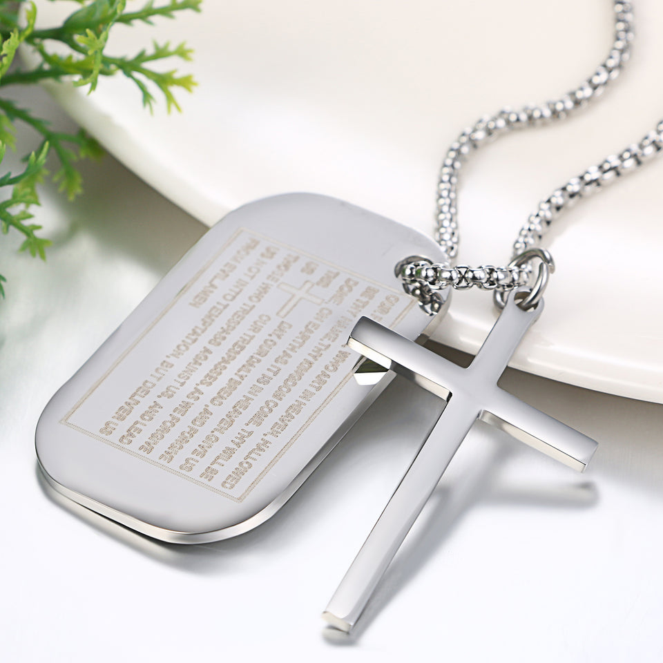 Stainless Steel Dog Tags Cross Necklaces, Prayer Cross Necklace - Birthday Gift for Men , Him, Father , Husband , Boyfriend