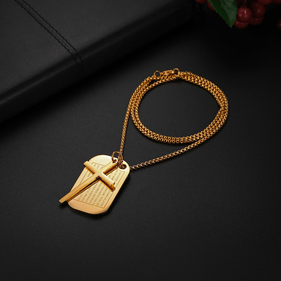 Stainless Steel Dog Tags Cross Necklaces, Prayer Cross Necklace - Birthday Gift for Men , Him, Father , Husband , Boyfriend
