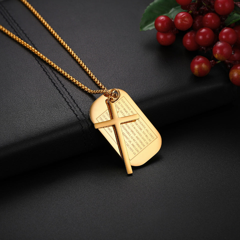 Stainless Steel Dog Tags Cross Necklaces, Prayer Cross Necklace - Birthday Gift for Men , Him, Father , Husband , Boyfriend
